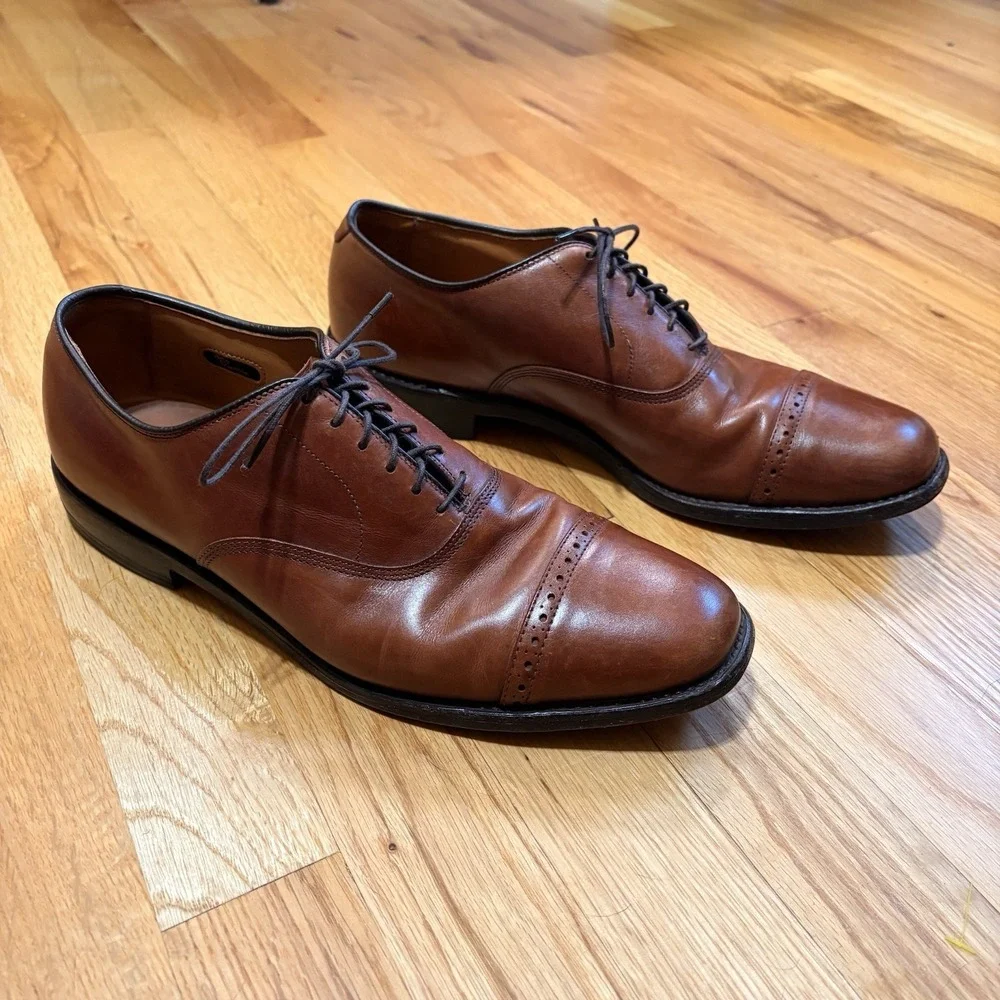 Allen Edmonds Byron Cap Toe Brogue Oxford Mens Size 10 B Brown Leather Shoes
